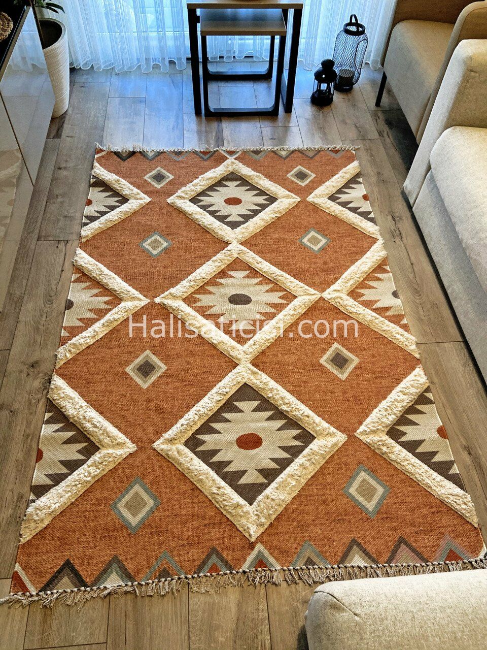 Rustik Kilim 4017 Pastel Turuncu Geometrik Kilim 120X180