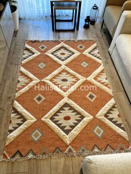 Rustik Kilim 4017 Pastel Turuncu Geometrik Kilim 120X180