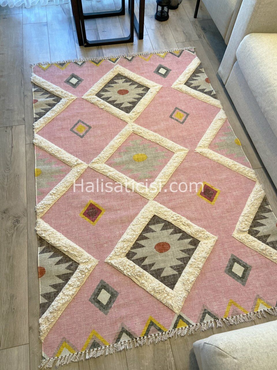 Rustik Kilim  4025 Açık Pembe Etnik Desen Kilim 120X180