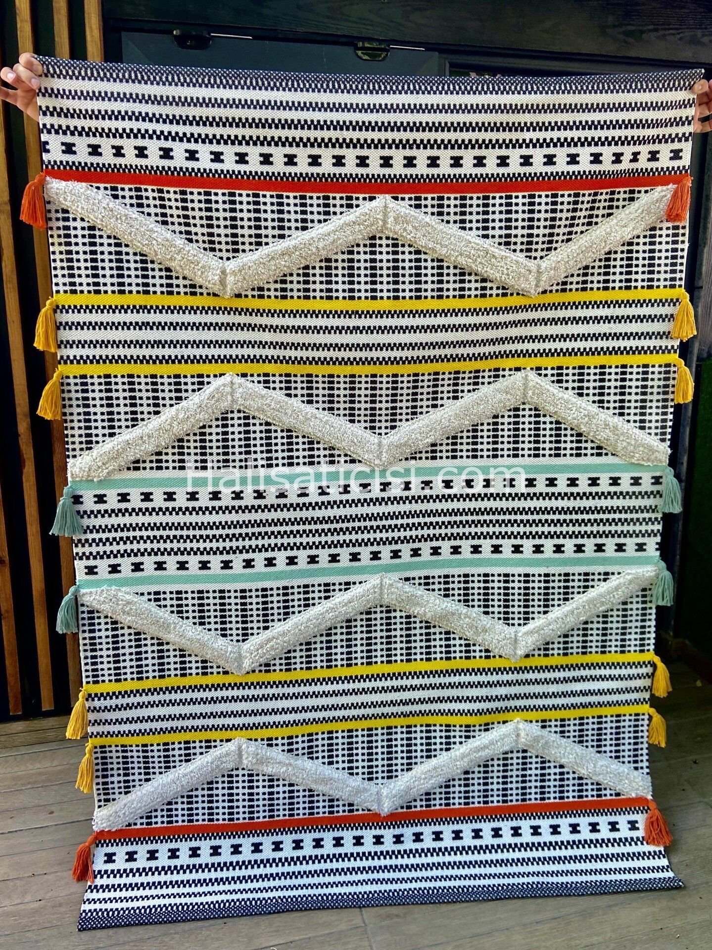 Rustik Kilim  4043 Kenarları Renkli Saçaklı Otantik Ve Etnik Desen Kilim 120X180