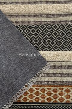 Rustik Kilim 4014 Gri Kahve Bohem ve Etnik Kilim