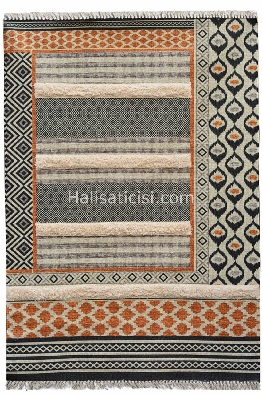Rustik Kilim 4014 Gri Kahve Bohem ve Etnik Kilim 120X180