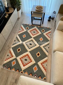 Rustik Kilim Yeşil Etnik ve Geometrik Kilim Rustik 4018 120X180