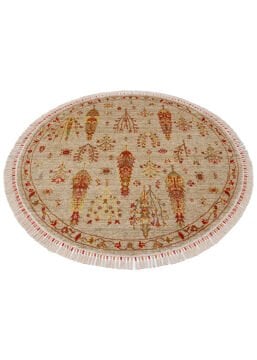 Eko Halı Zara Otantik Desen Özel Tezgah Halısı ZR 08 Beige Autumn Yuvarlak