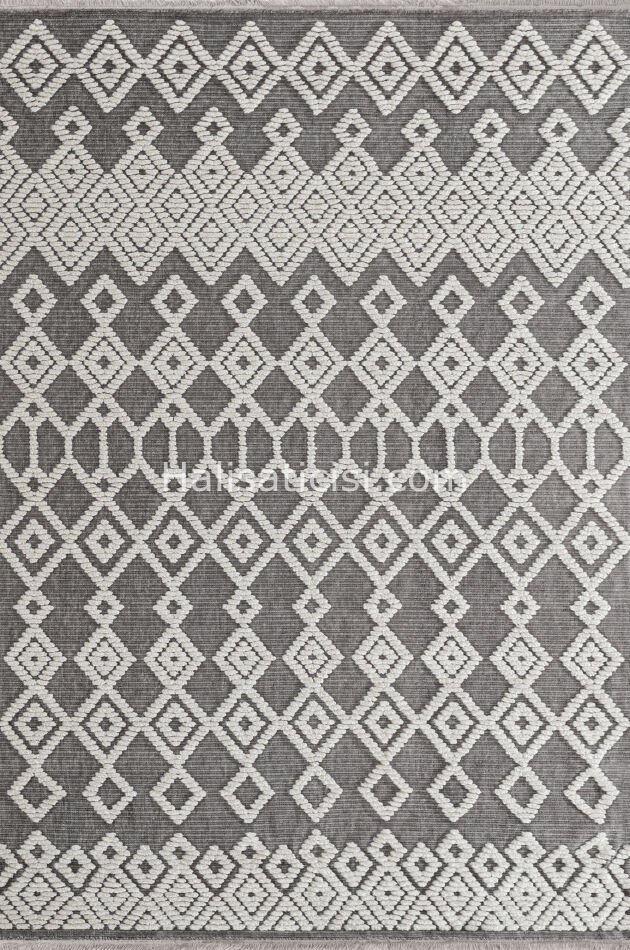 Lena Kabartmalı Kilim 8733 GRİ KREM 100x218