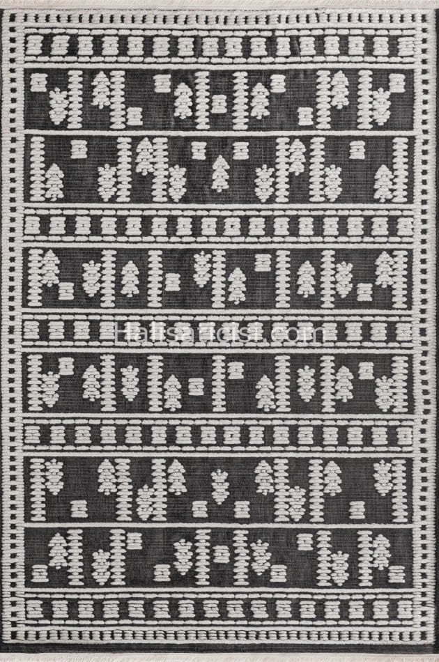 Lena Kabartmalı Kilim C045 ANTRASİT KREM