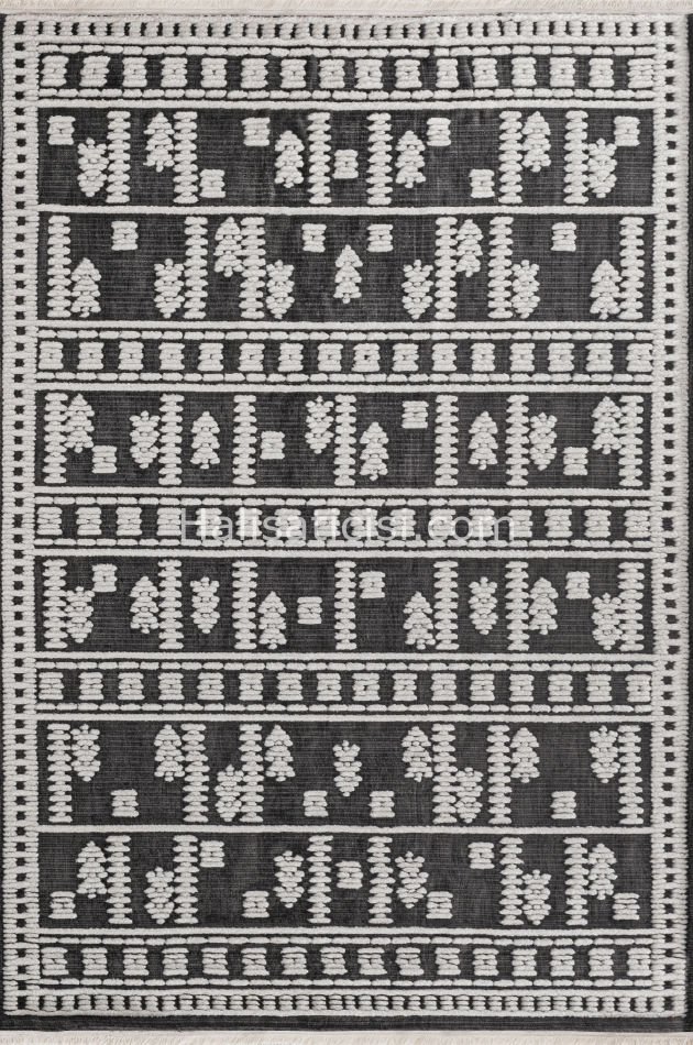 Lena Kabartmalı Kilim C045 ANTRASİT KREM 100x218