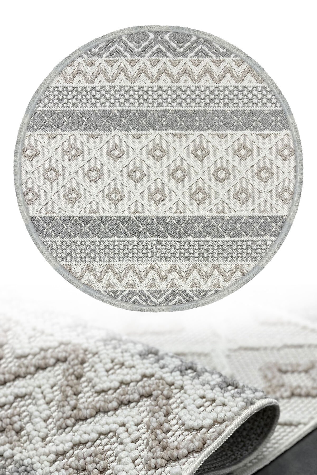 Woolen Disney Anti Alerjik Daire Bukle Halı 8002 KREM