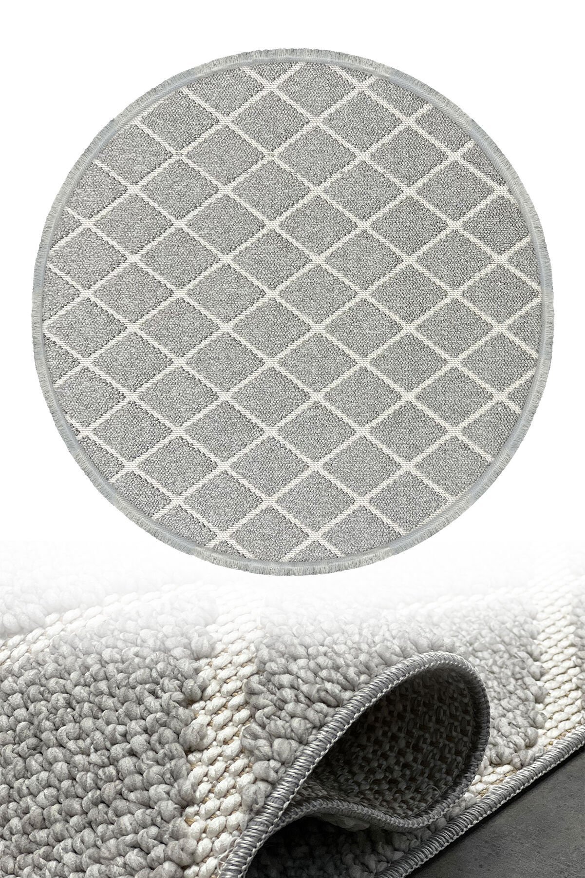 Woolen Disney Anti Alerjik Daire Bukle Halı 8004 GRİ