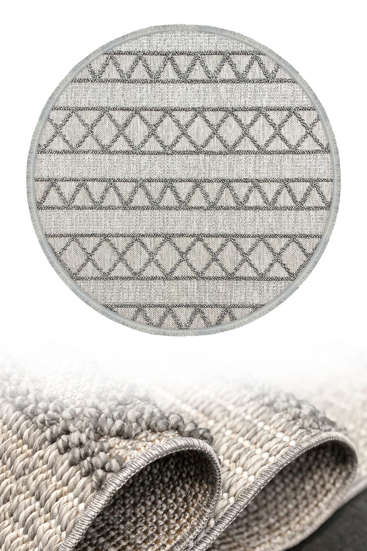 Woolen Disney Anti Alerjik Daire Bukle Halı 8009 GRİ