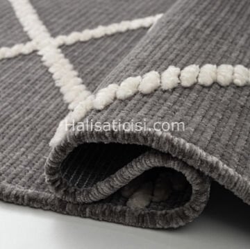 Lena Kabartmalı Kilim C392 GRİ KREM