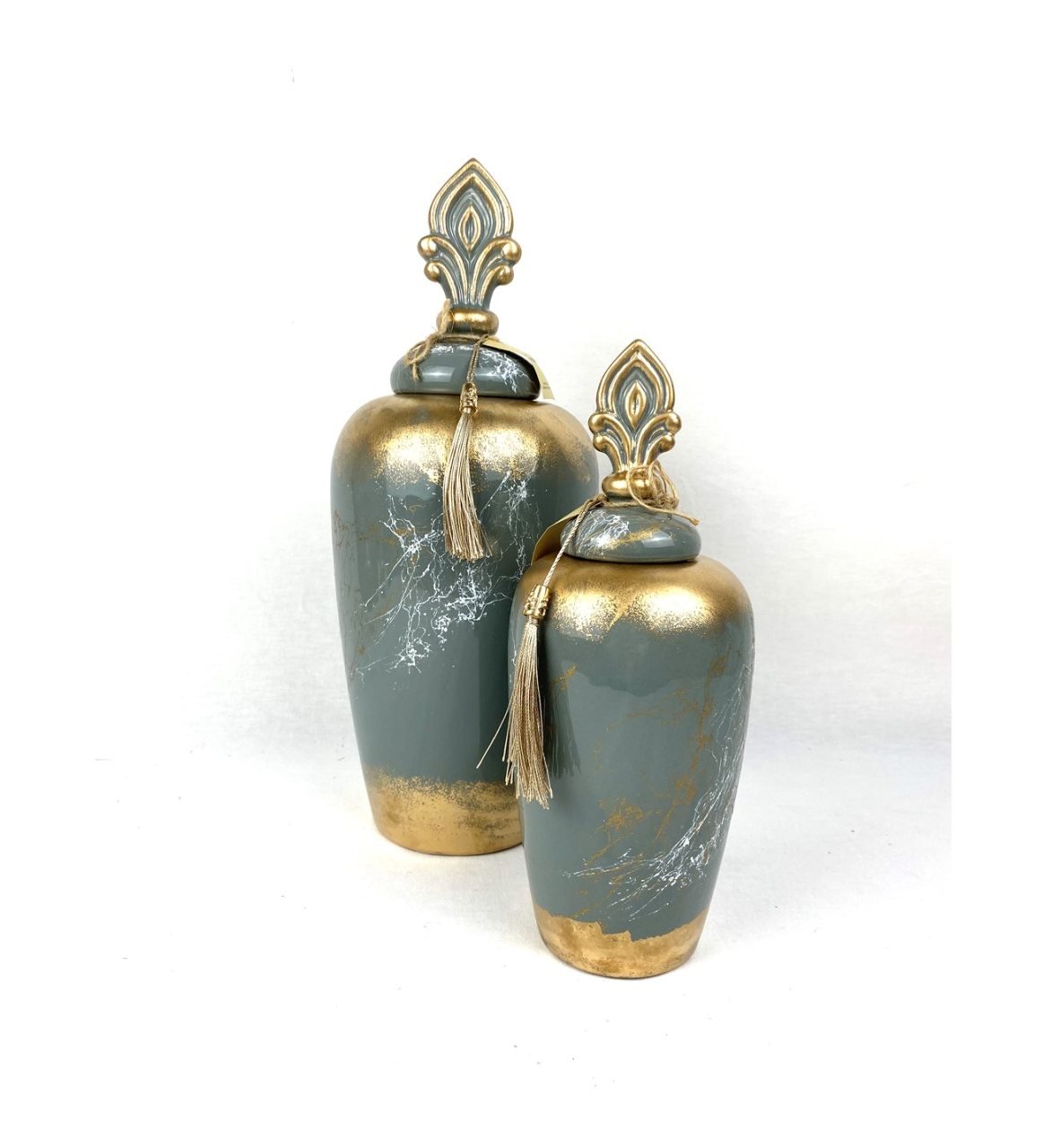 Saray Küp 2' Li Dekoratif Küp Seti Mermer Desenli Gri