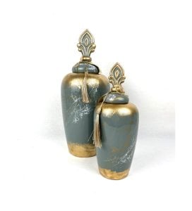 Saray Küp 2' Li Dekoratif Küp Seti Mermer Desenli Gri