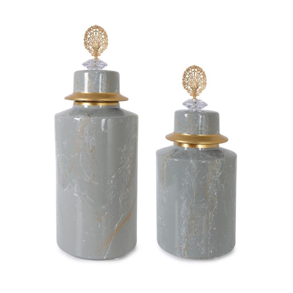 Saray Küp 2' Li Dekoratif Küp Seti Gri Altın