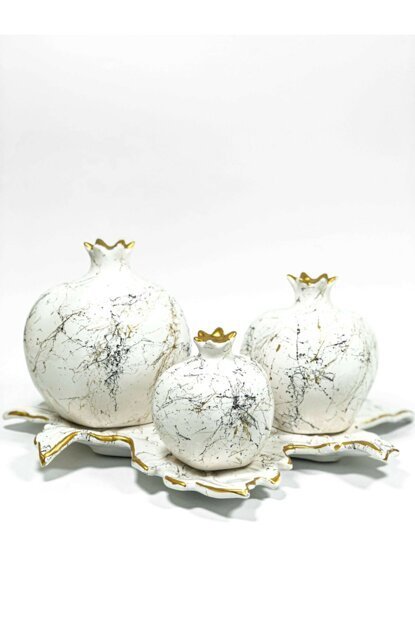 Nar Setler 3' Lü Tabaklı - Beyaz Mermer Desenli