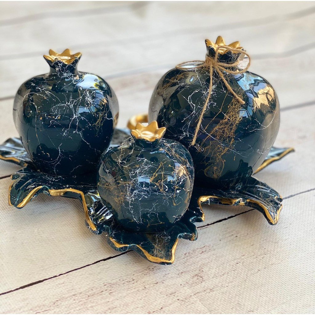 Nar Setler 3' Lü Tabaklı Lacivert Mermer Desenli