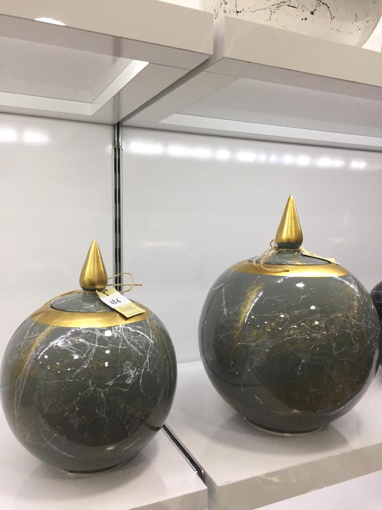 Sultan Küp 2'Li Dekoratif Küp Seti  Gri Altın Varaklı Mermer Desenli