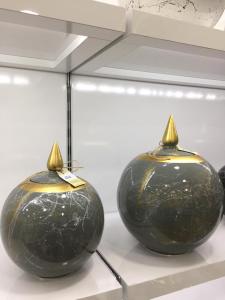 Sultan Küp 2'Li Dekoratif Küp Seti  Gri Altın Varaklı Mermer Desenli