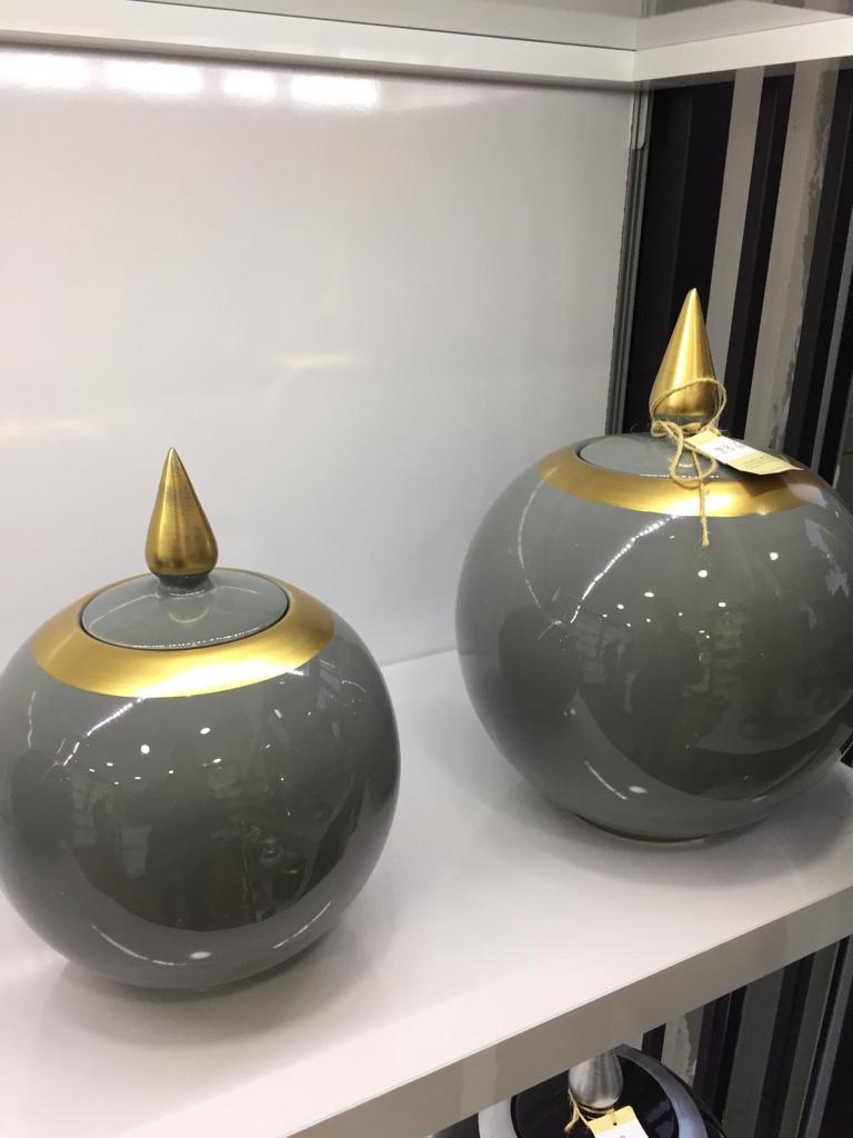 Sultan Küp 2'Li Dekoratif Küp Seti  Gri Altın Varaklı