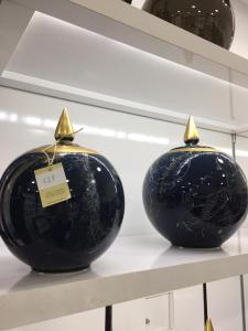 Sultan Küp 2'Li Dekoratif Küp Seti  Lacivert Altın Mermer Desenli