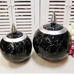 Sultan Küp 2'Li Dekoratif Küp Seti  Siyah Gri Mermer Desenli