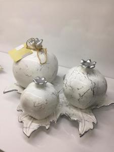 Nar Setler 3' Lü Tabaklı Beyaz Mermer Desenli