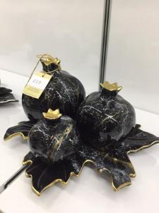 Nar Setler 3' Lü Tabaklı Siyah Altın Mermer Desenli