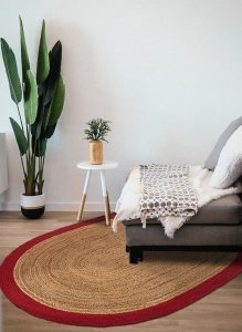 Agra Jüt Red Oval El Dokuma Halısı