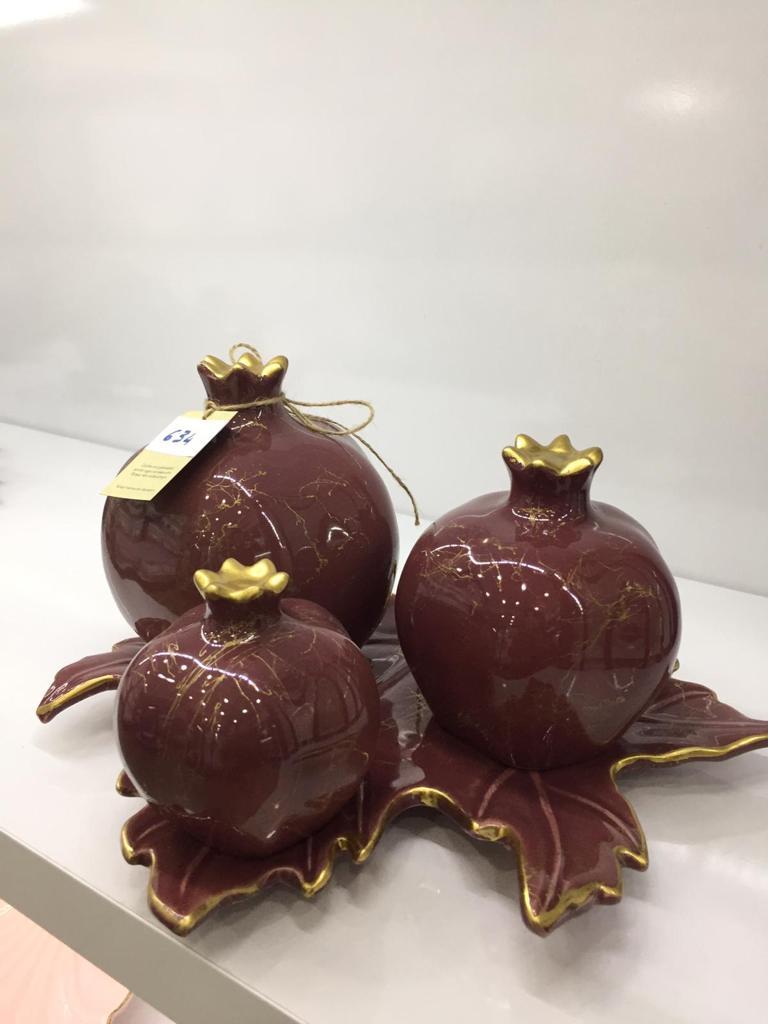 Nar Setler 3' Lü Tabaklı Bordo Altın Mermer Desen