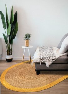 Agra Jüt Yellow Oval El Dokuma Halısı