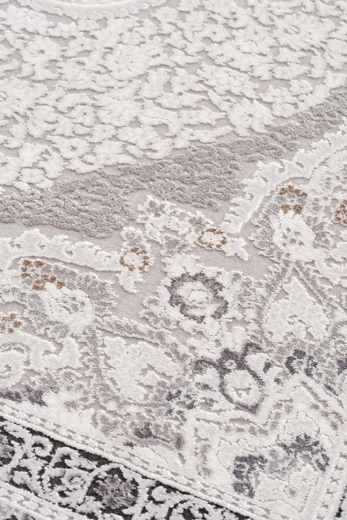 Koza Halı Nazende 70 Tarak Viscon Salon Halısı A3390E Krem Antrasit