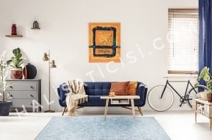 Melidia Işıltı Özel Ebatlı Kesme Halı 6148 Mavi