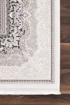 Koza Halı Nazende 70 Tarak Viscon Salon Halısı A3391E Krem Antrasit