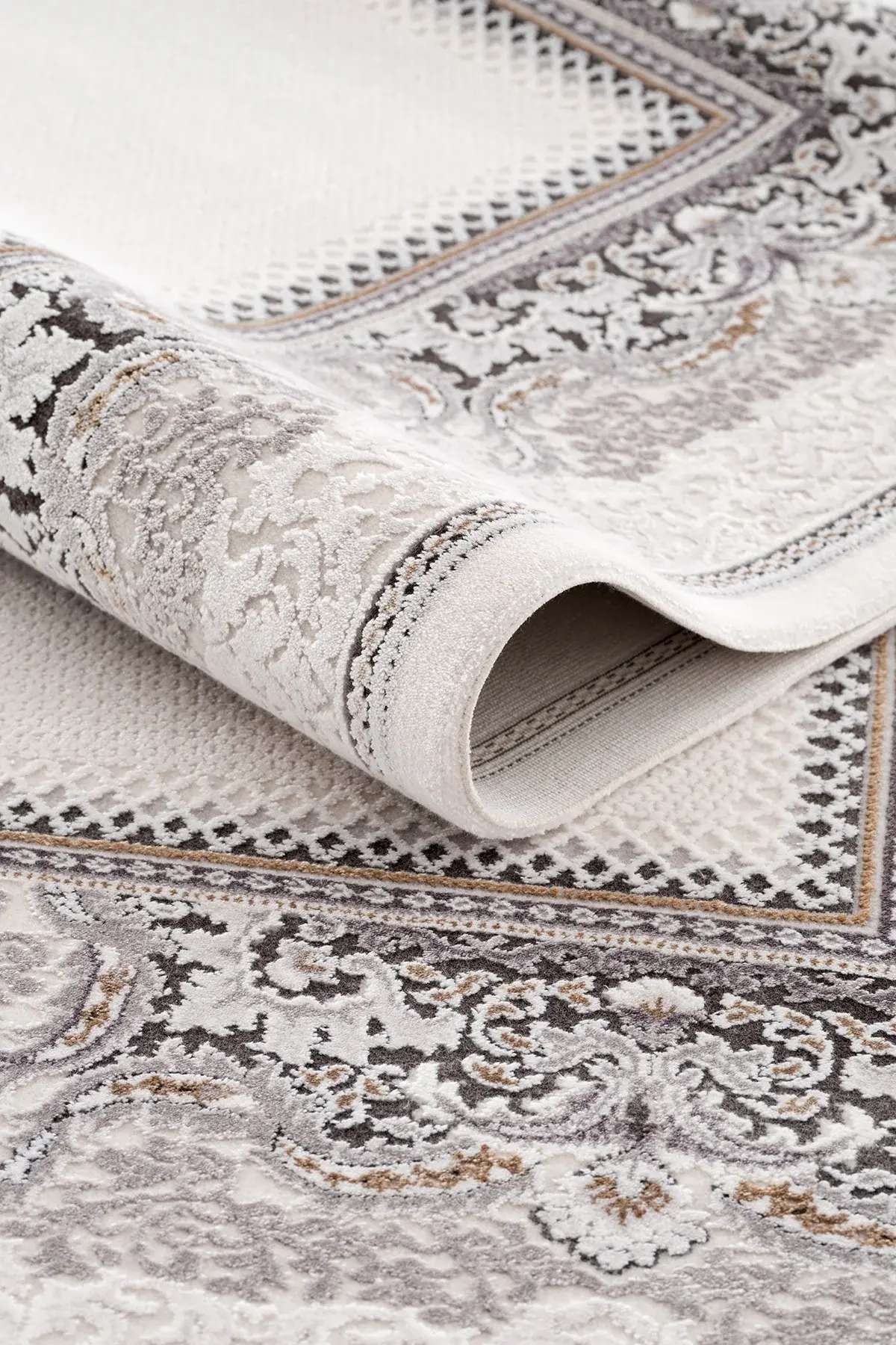 Koza Halı Nazende 70 Tarak Viscon Salon Halısı A3391E Krem Antrasit