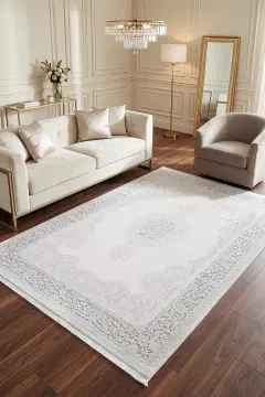 Koza Halı Nazende 70 Tarak Viscon Salon Halısı A3393D Krem Gri
