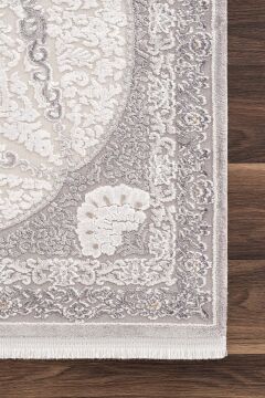 Koza Halı Nazende 70 Tarak Viscon Salon Halısı A3394D Krem Gri