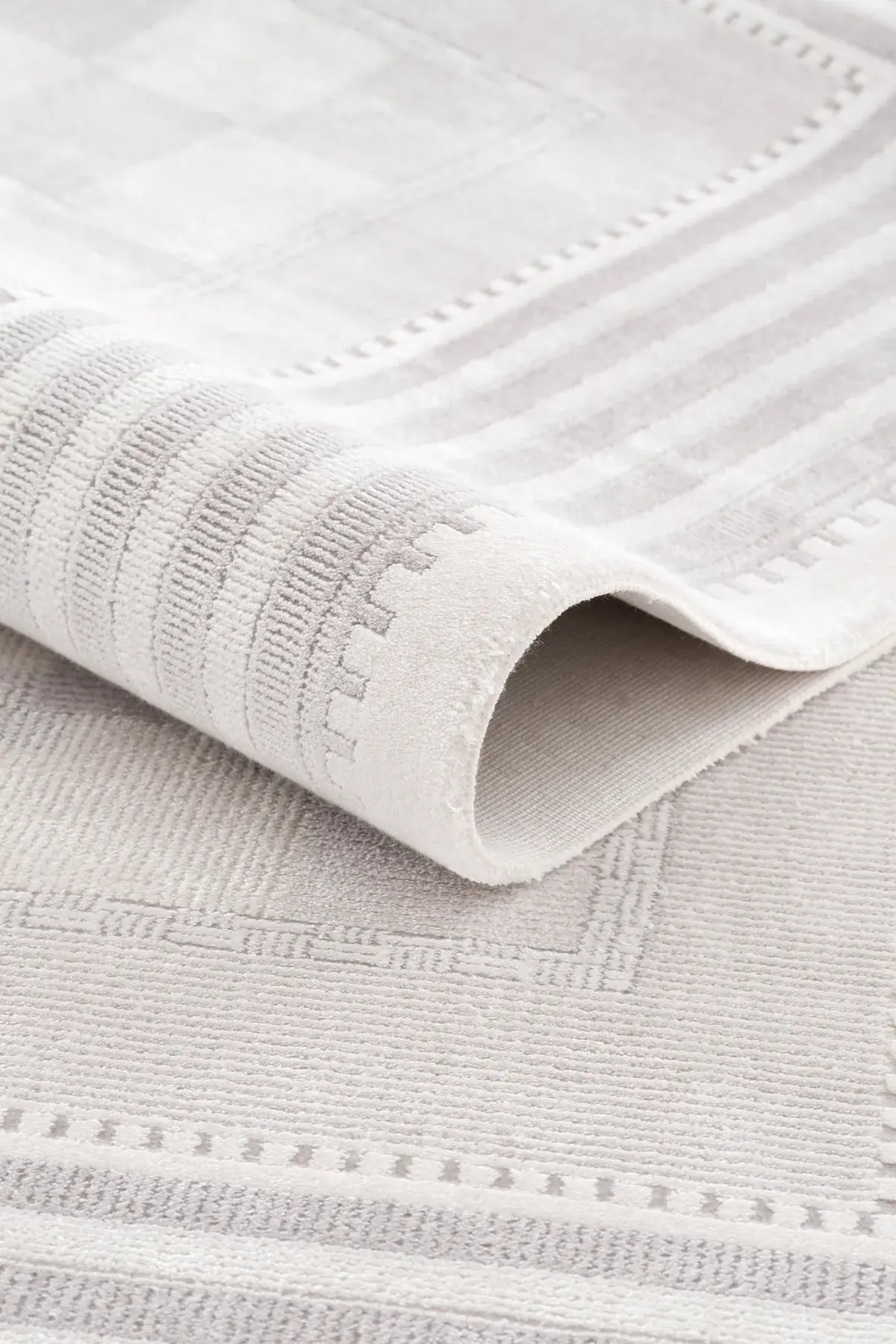 Koza Halı Nazende 70 Tarak Viscon Salon Halısı A3397D Krem Gri