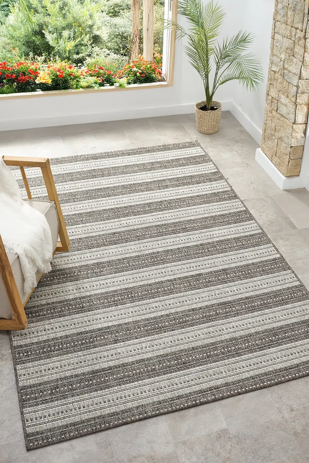 Seyran Halı Hasır Görünümlü Etnik Halı Antrasit