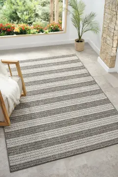 Seyran Halı Hasır Görünümlü Etnik Halı Antrasit