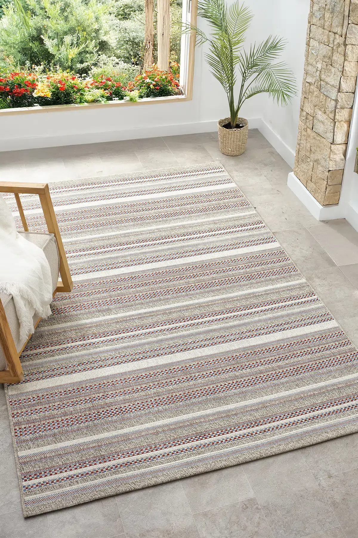 Seyran Halı Hasır Görünümlü Etnik Halı Bordo