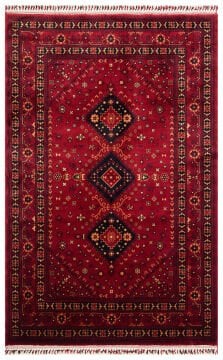 Eko Halı Nostalji Afgan Yağcıbedir Desenli Halı 961 Red